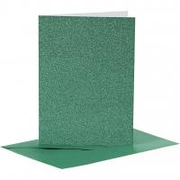 4 sæt kort og kuvert C6 glitter grøn